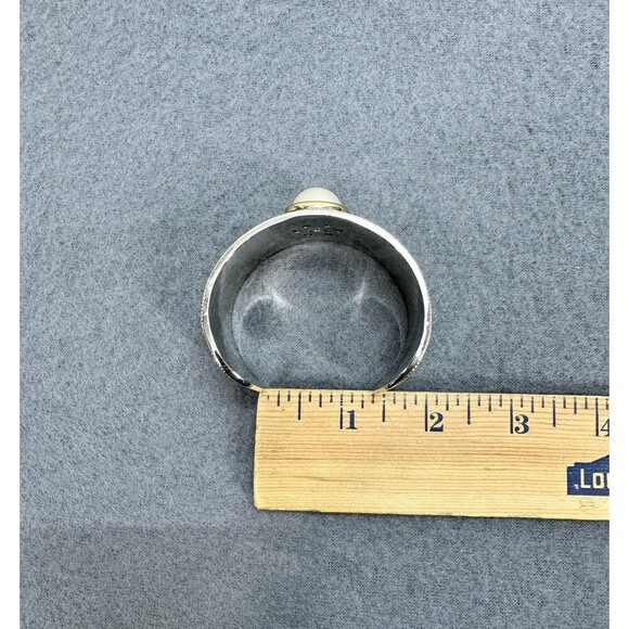 Vintage Art Deco Statement Cuff Bangle Bracelet Filigree Faux Pearl Silver Tone - Picture 8 of 8